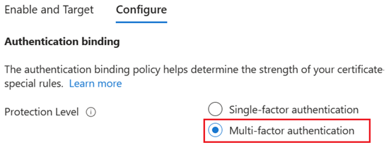 Screenshot that shows how to change the default authentication policy to MFA.
