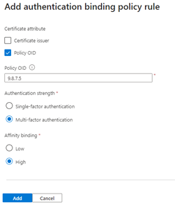 Screenshot that shows a custom authentication binding.