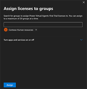 Screenshot of the portal section that allows you to choose assign after selecting the group.
