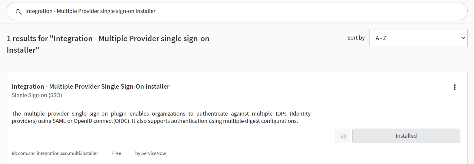 Activate plugin Screenshot of System Plugins page, with Integration - Multiple Provider Single Sign-On Installer highlighted