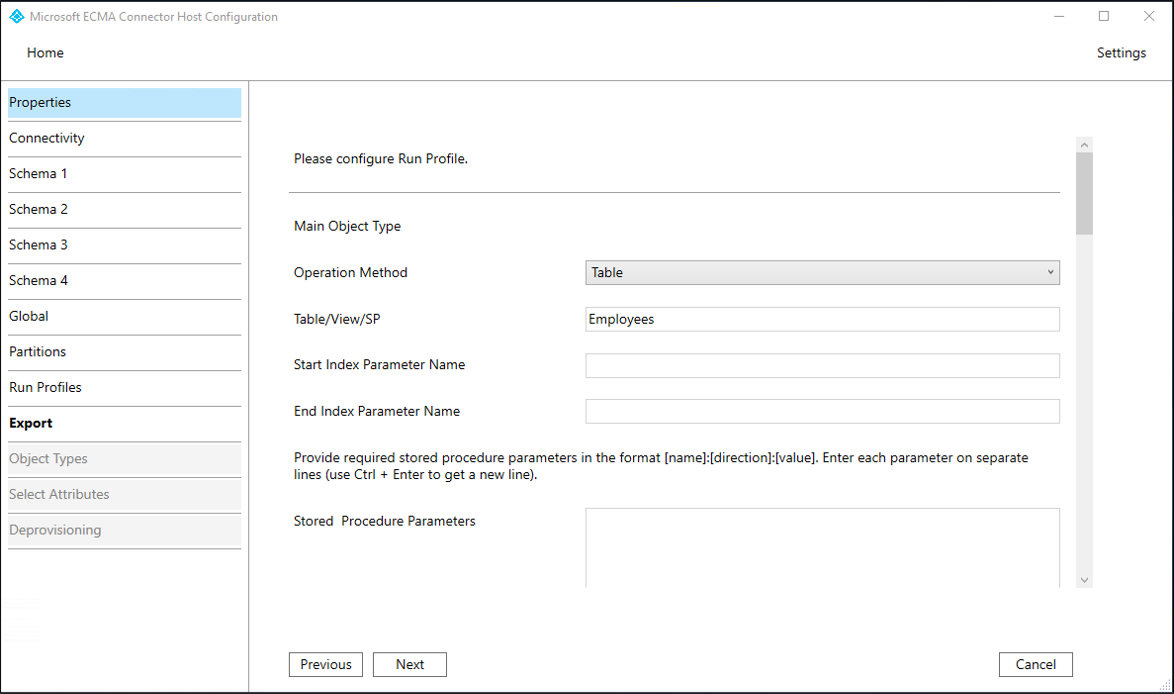 Screenshot that shows the Export page.