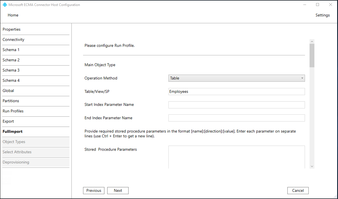 Screenshot that shows the Full Import page.