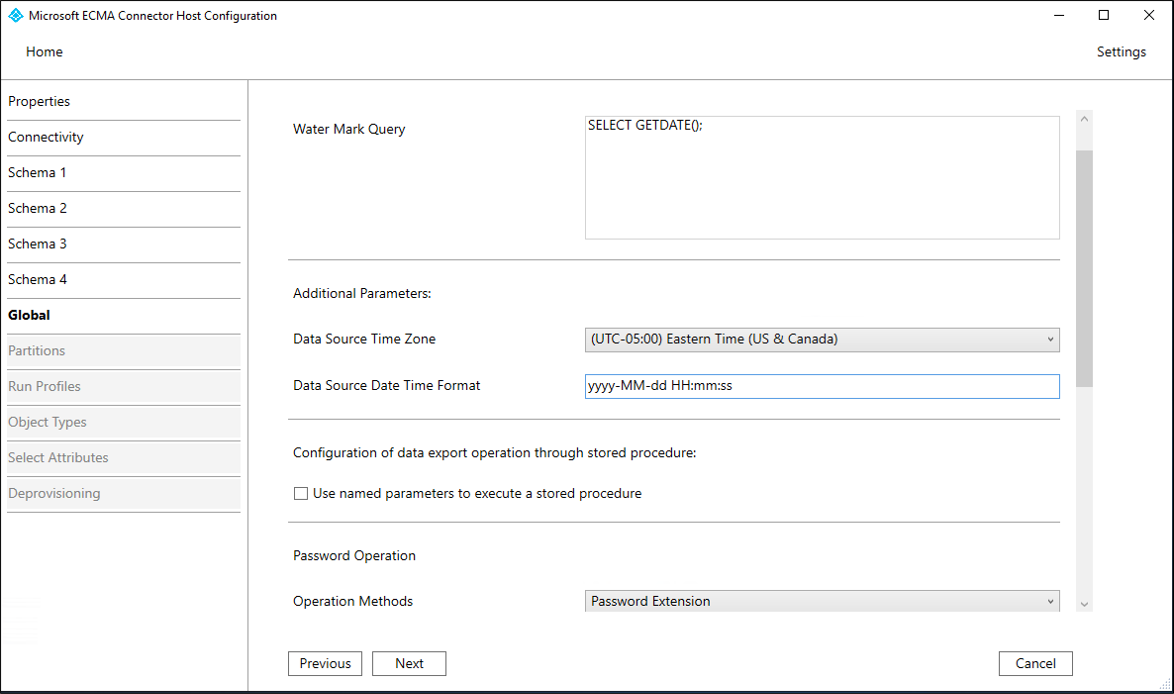 Screenshot that shows the Global page.