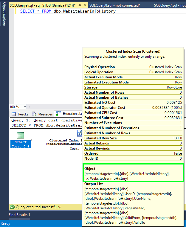 Screenshot of the query plan when querying the history table directly without a retention filter.