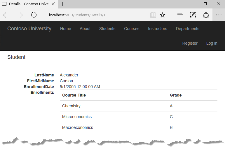 Student Details page