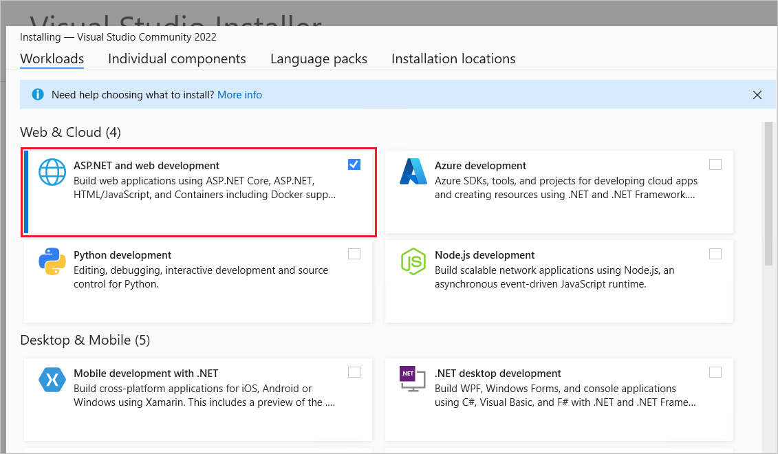 VS22 installer workloads