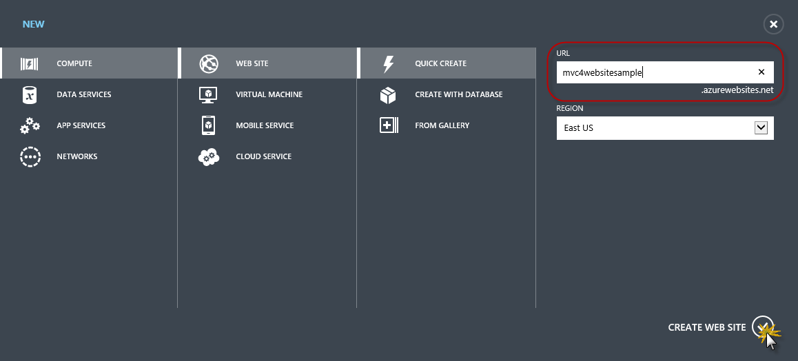 Creating a new Web Site using Quick Create Creating a new Web Site using Quick Create