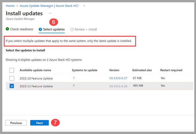 Screenshot to specify cluster updates in Azure Update Manager.