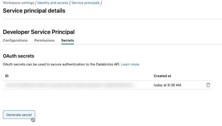 إنشاء سر OAuth من مساحة العمل