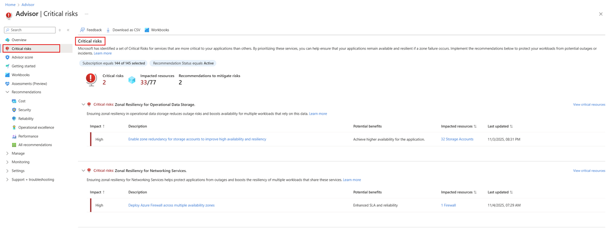 لقطة شاشة للمخاطر الحرجة.
