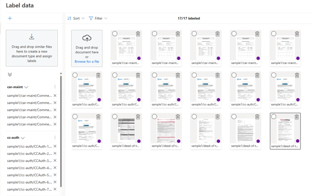 لقطة شاشة لتسمية نموذج التصنيف المخصص في Document Intelligence Studio.