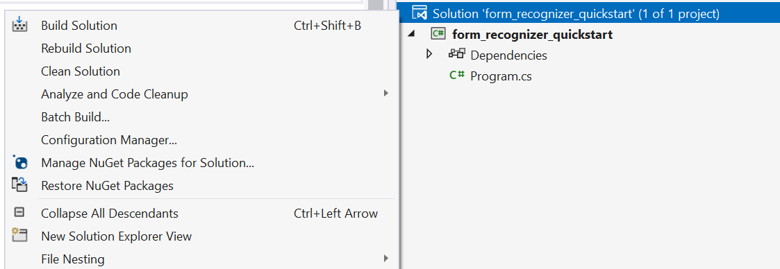لقطة شاشة للبحث عن نافذة حزمة NuGet في Visual Studio.