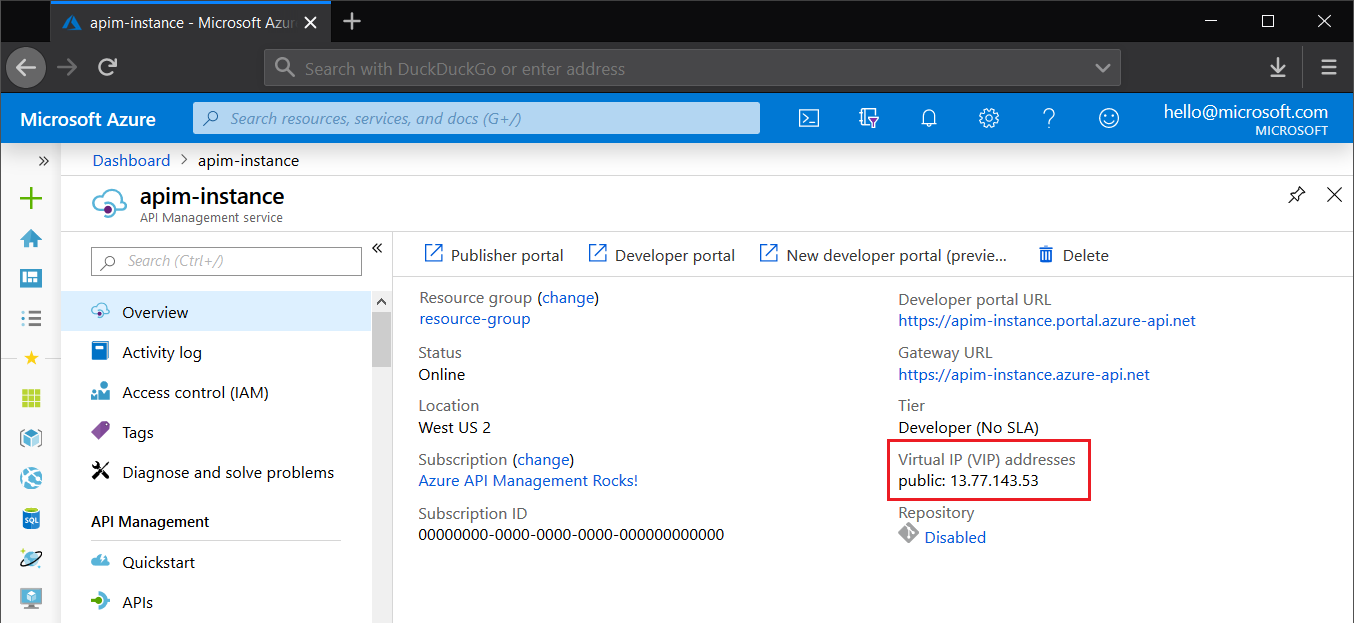 عنوان IP لـ API Management