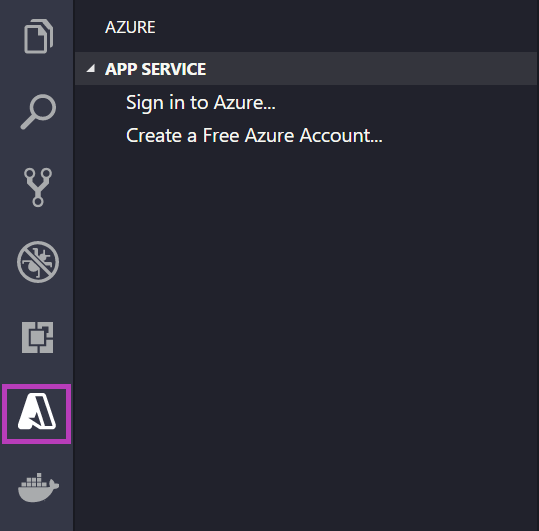 لقطة شاشة لتسجيل الدخول إلى Azure in Visual Studio Code.