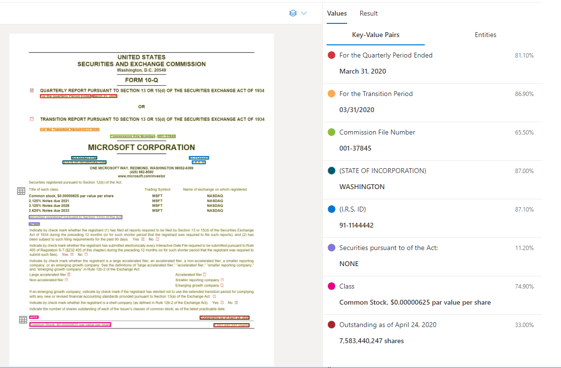 لقطة شاشة لتحليل المستند العام في Document Intelligence Studio.