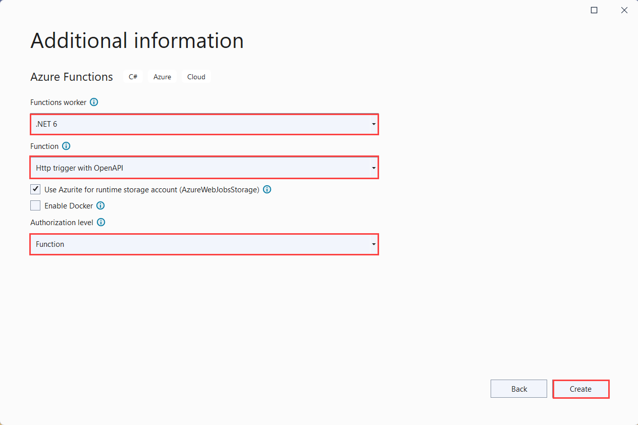 إعدادات مشروع Azure Functions