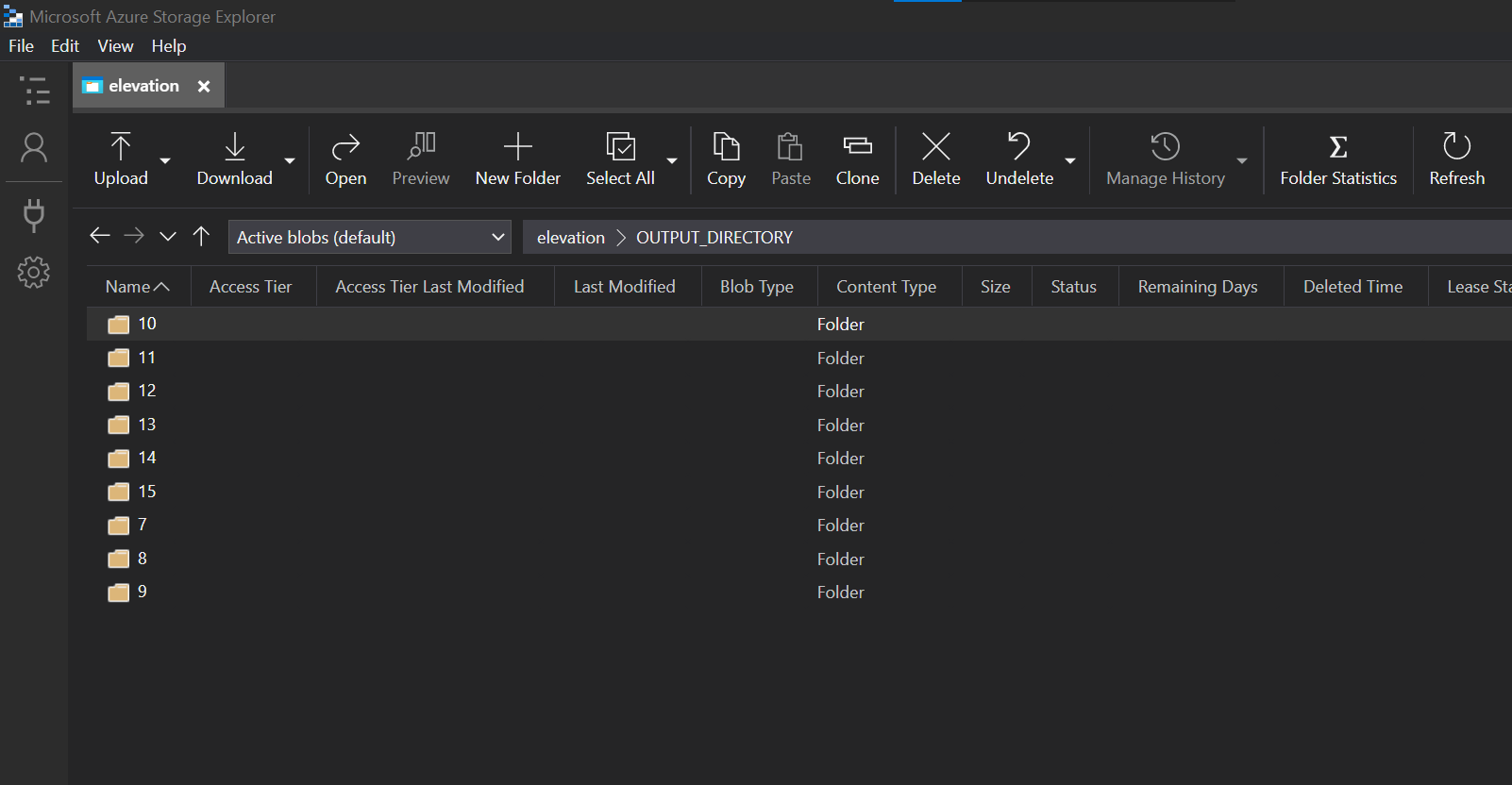 لقطة شاشة تعرض Microsoft Azure Storage Explorer.