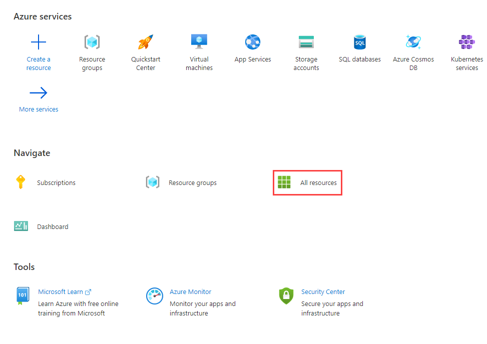 اختر حساب خرائط Azure.