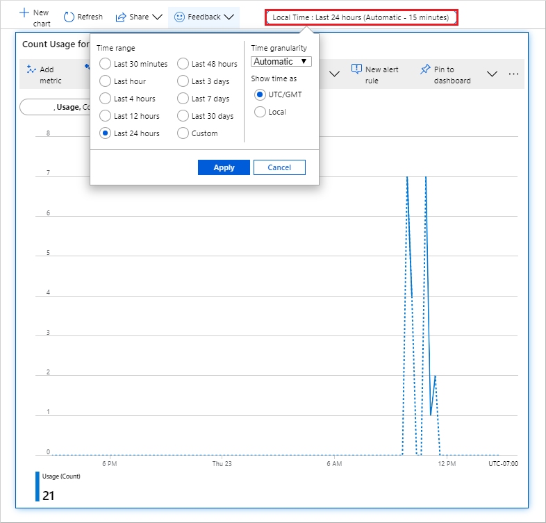 النطاق الزمني لقياسات خرائط Azure