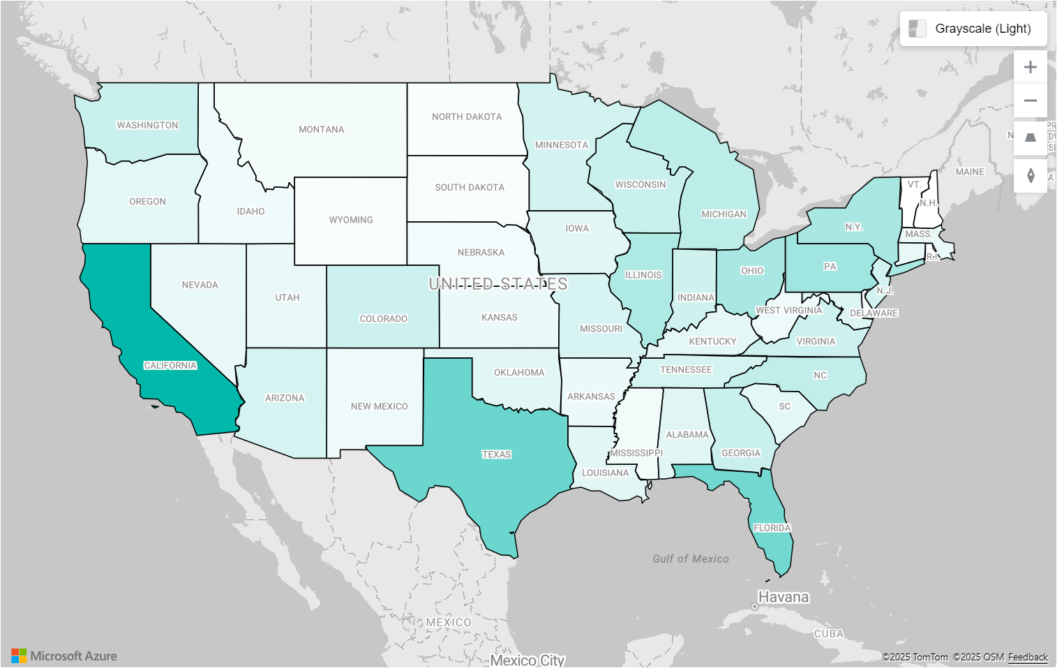 الخريطة بالدرجات اللونية في Azure Maps Power BI Visual - Microsoft Azure  Maps | Microsoft Learn