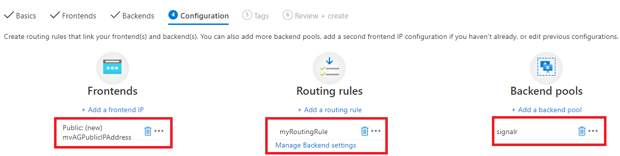 لقطة شاشة لمراجعة وإنشاء مثيل بوابة التطبيق.