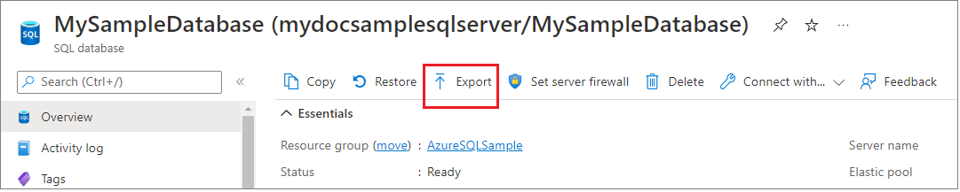 Screenshot that highlights the Export button.