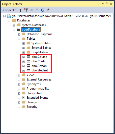 ssms tables-created