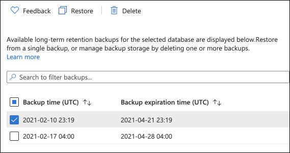 view available LTR backups