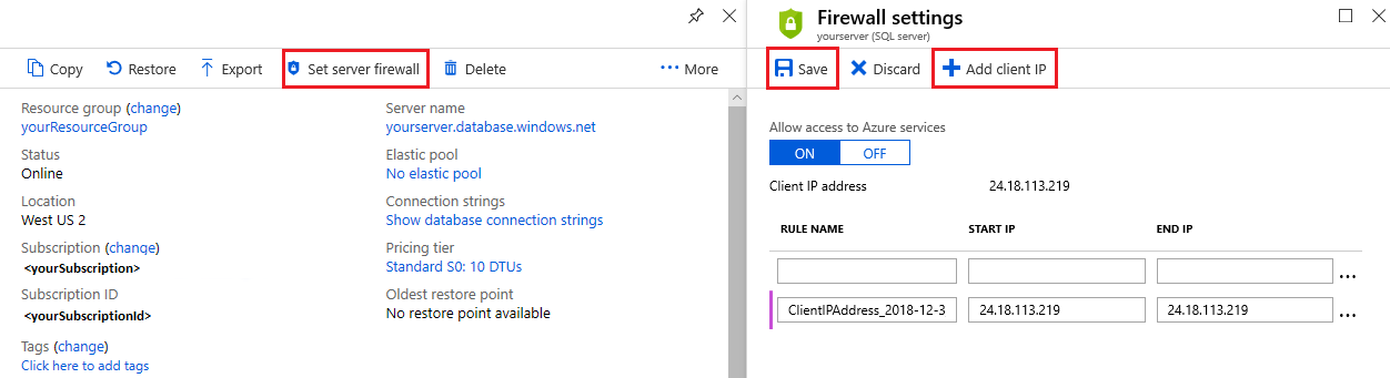 set server firewall rule