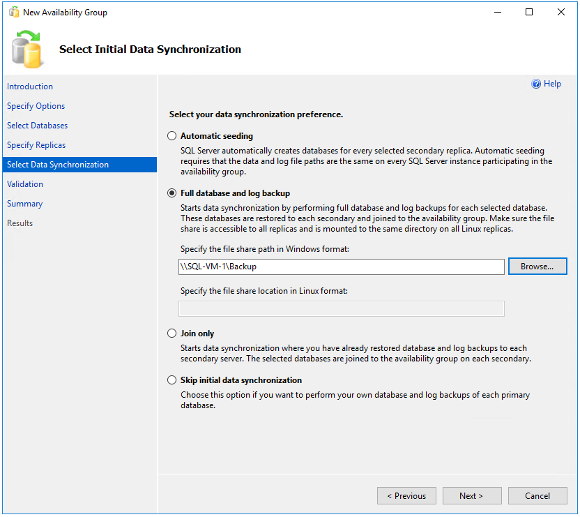 Choose full data synchronization