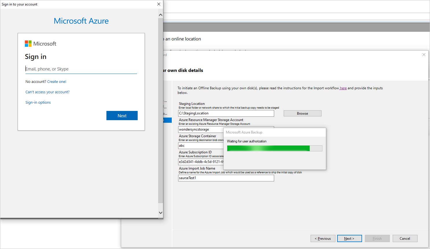 لقطة شاشة تعرض صفحة تسجيل الدخول إلى اشتراك Azure.
