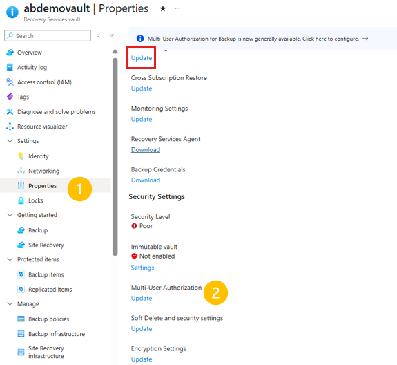 لقطة شاشة تعرض شاشة المراقبة المضمنة في مخزن Recovery services.