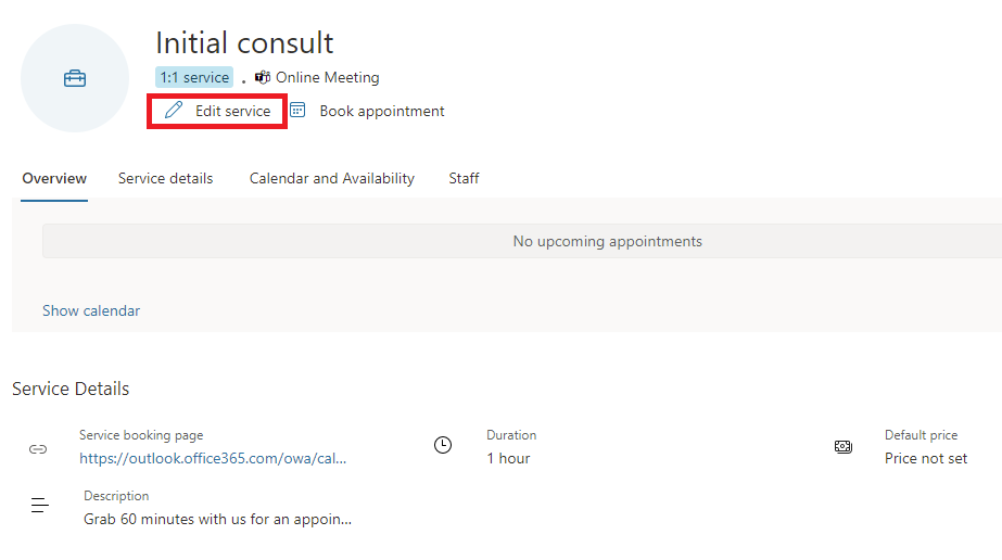 لقطة شاشة لتجربة تكوين خدمات الحجز.