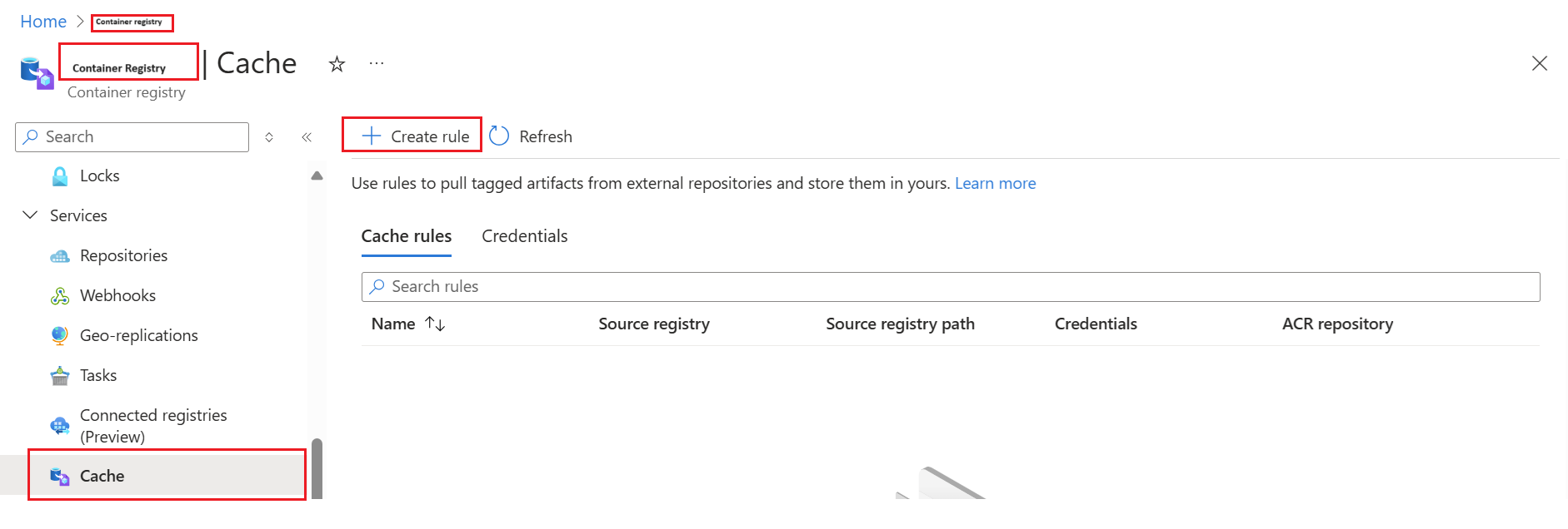 Screenshot for Create Rule in Azure portal.