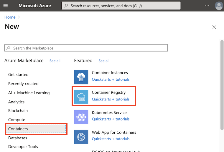 إنشاء سجل حاوية في مدخل Microsoft Azure