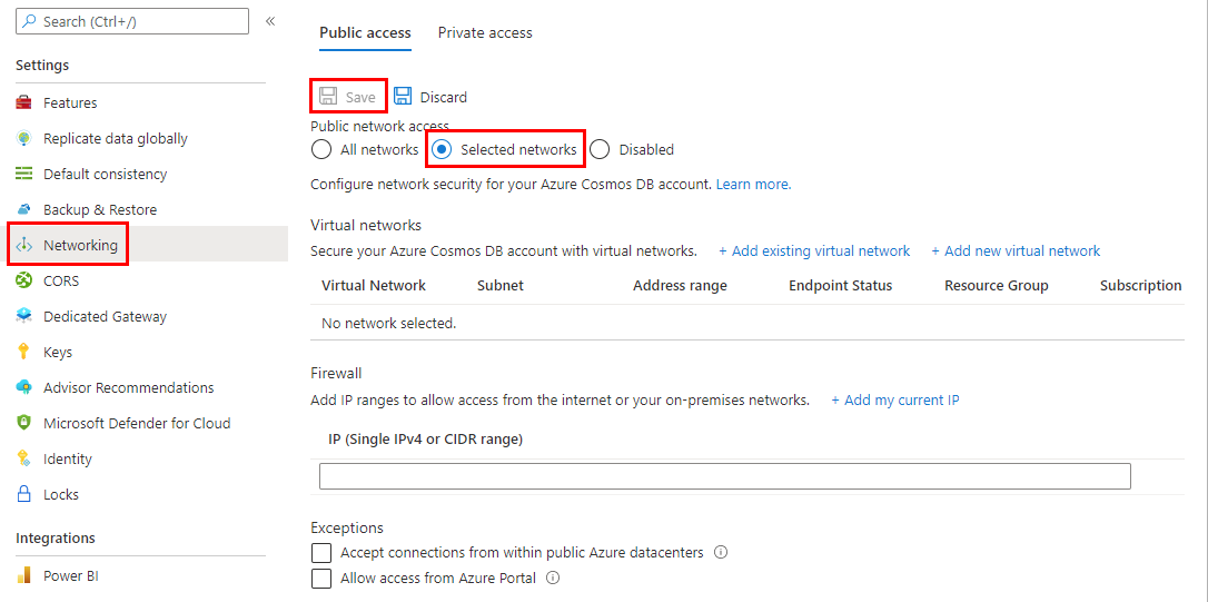 لقطة شاشة توضح كيفية فتح صفحة جدار الحماية في مدخل Microsoft Azure