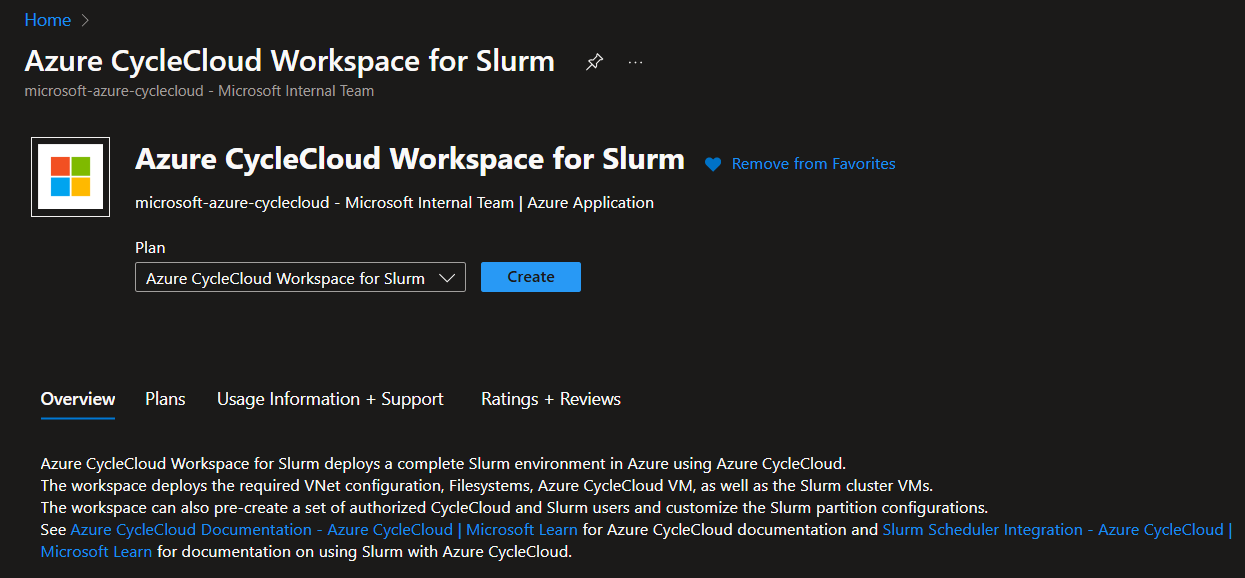 لمساحة عمل Azure CycleCloud لشاشة سوق Slurm