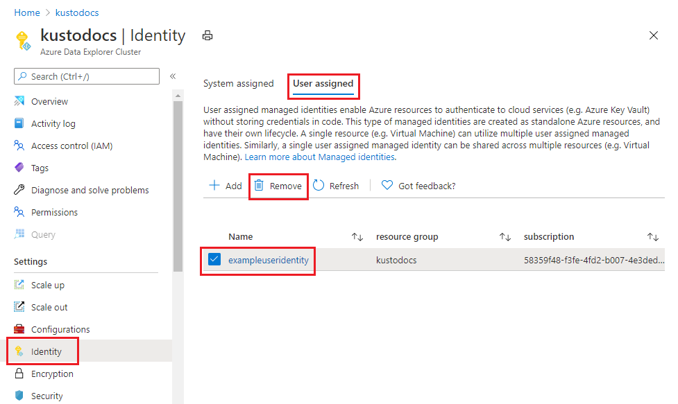Remove user assigned identity.