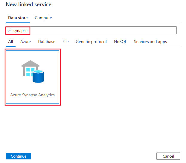 لقطة شاشة لموصل Azure Synapse Analytics.