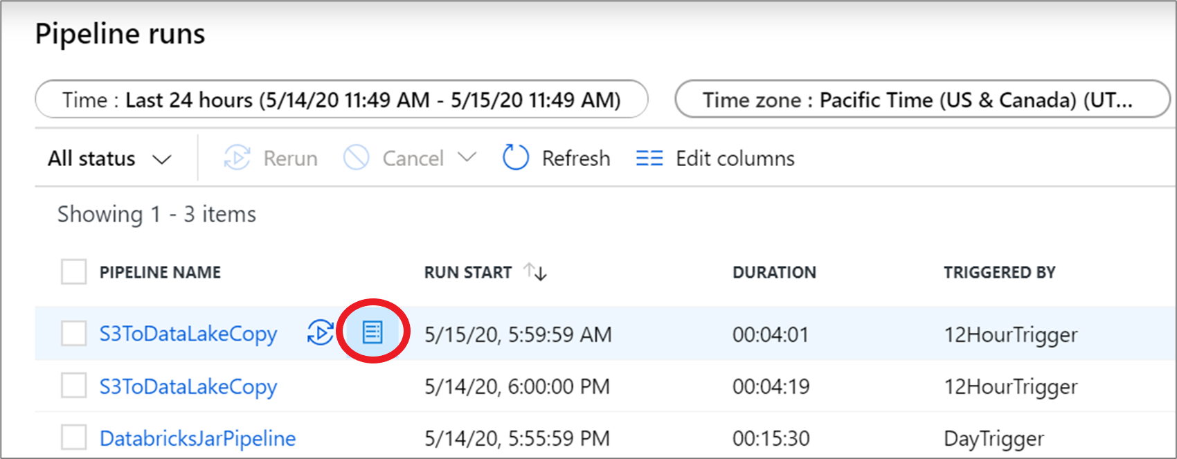 Screenshot that shows where you can see the resources consumed by a pipeline.