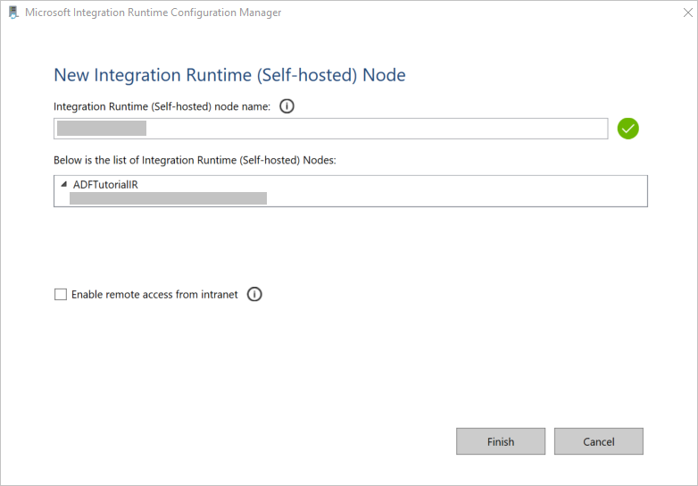 نافذة New Integration Runtime Node