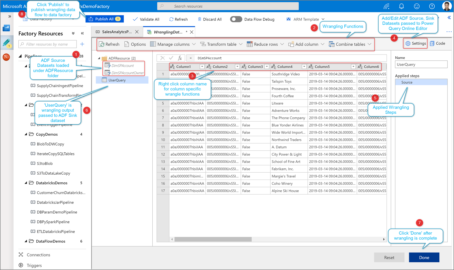 لقطة شاشة توضح عملية تأليف تجميع بياناتك Power Query.