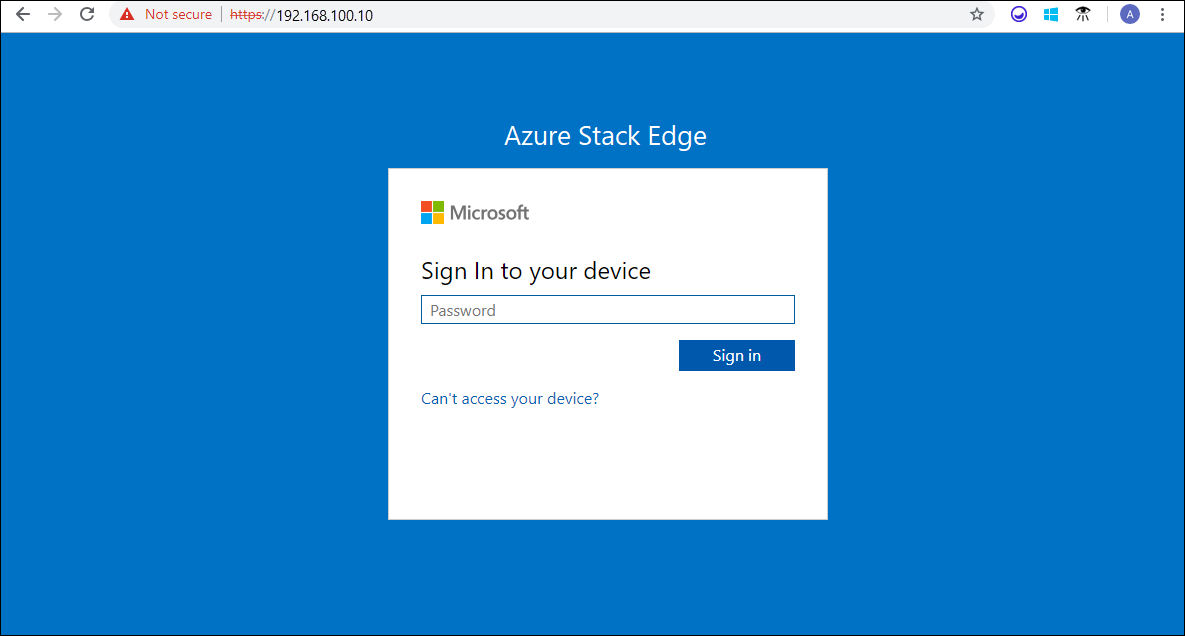صفحة تسجيل الدخول إلى واجهة مستخدم الويب المحلية لجهاز Azure Stack Edge