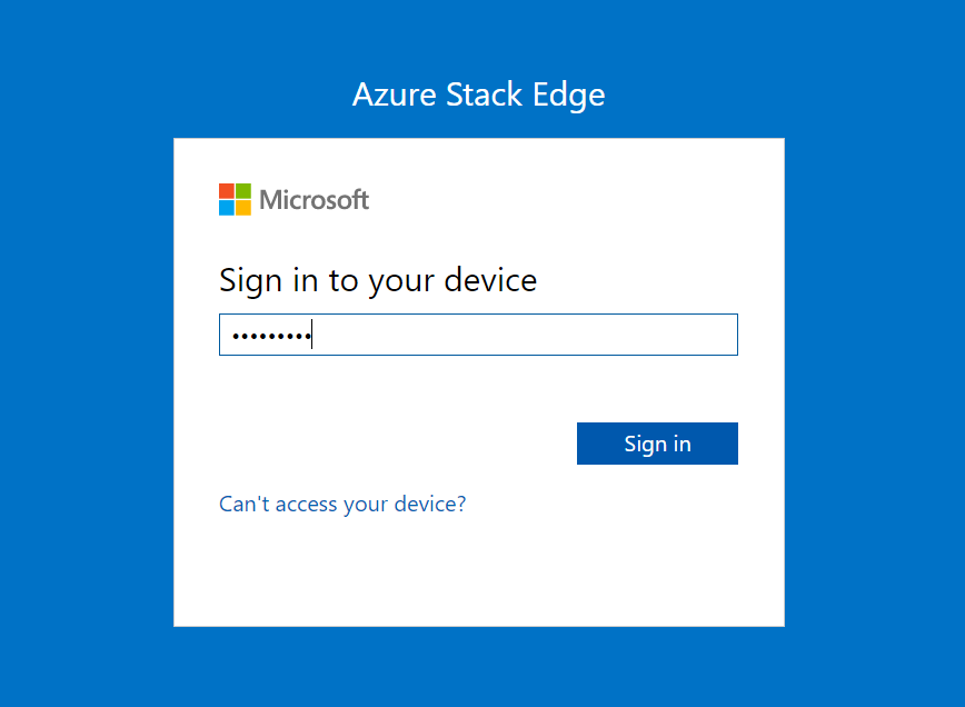 صفحة تسجيل الدخول إلى جهاز Azure Stack Edge