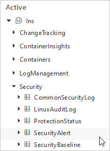 لقطة شاشة تعرض جدول SecurityAlert في Log Analytics.