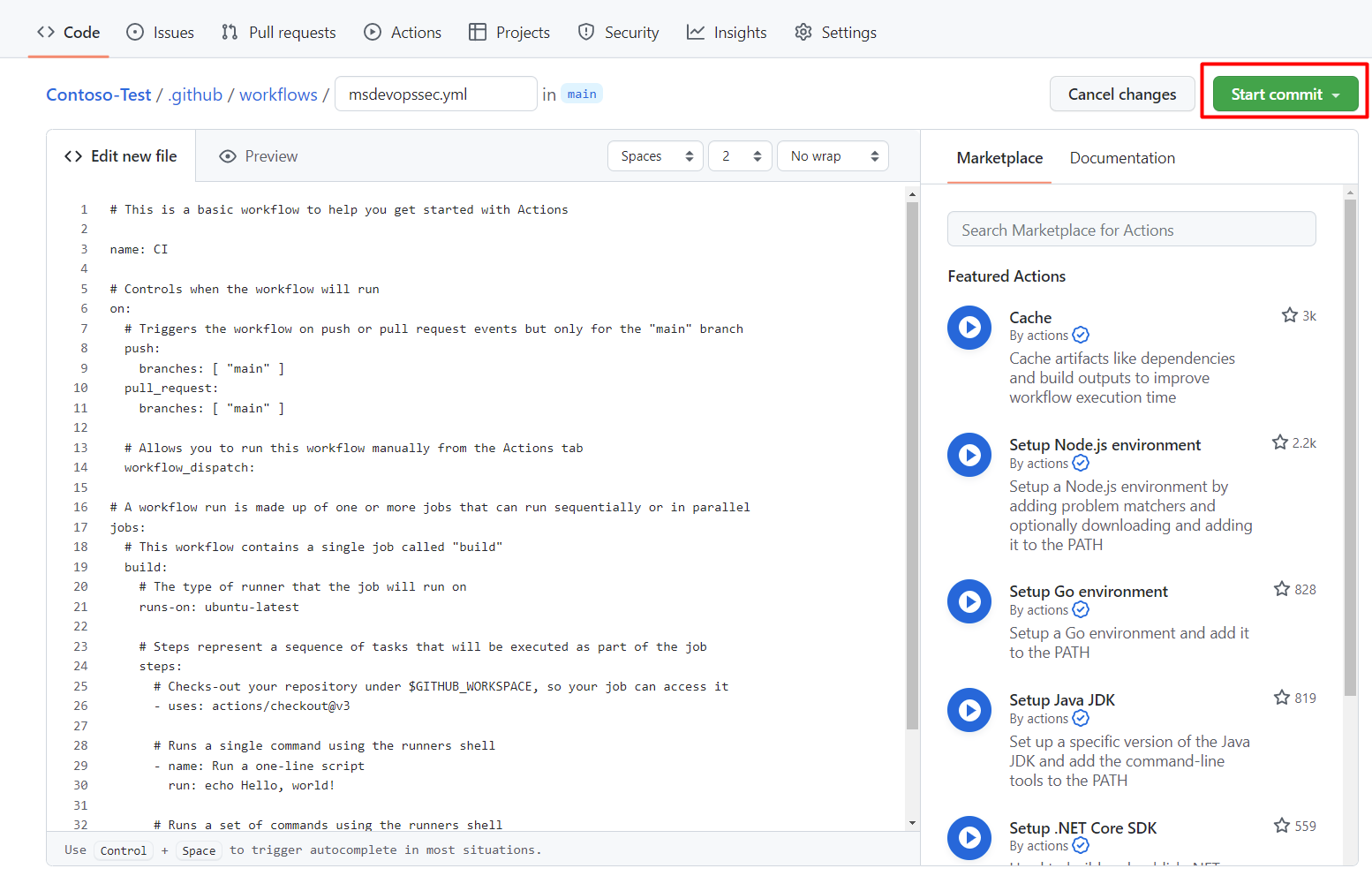 لقطة شاشة توضح لك مكان تحديد بدء الالتزام.