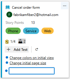 Screenshot showing work item with several test cases added.