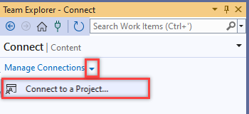 Screenshot showing Connect to projects highlighted for selection.