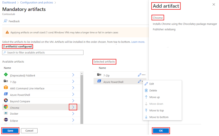 لقطة شاشة توضح كيفية إضافة البيانات الاصطناعية الإلزامية على شاشة البيانات الاصطناعية الإلزامية.