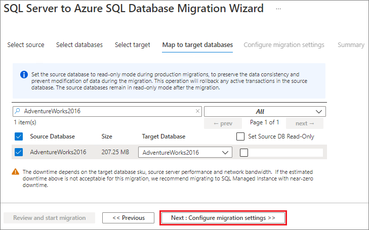 Map to target databases